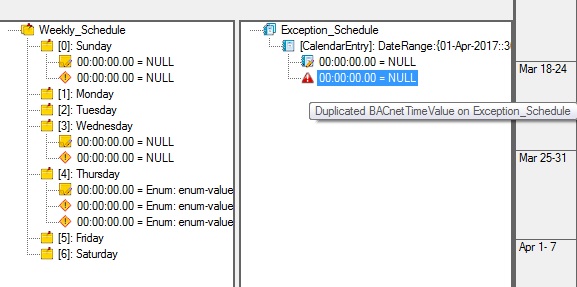 BACnet Explorer view Schedule object
